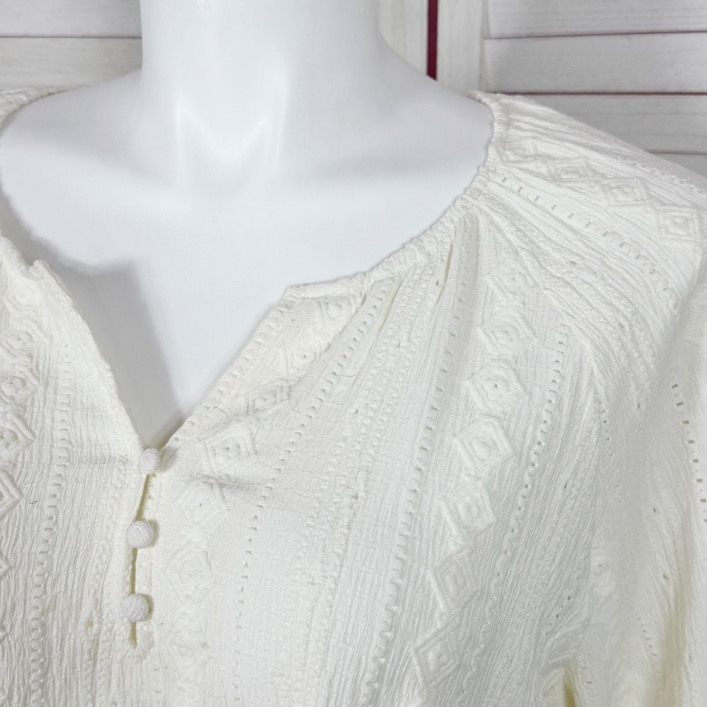 Frye Eyelet Ruffle Cuff Boho Peasant Tunic Blouse Ivory Cream XXL - Picture 6 of 13